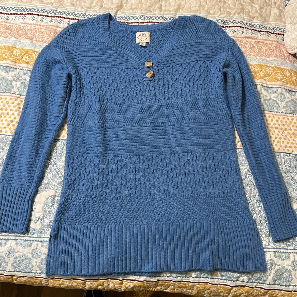St. John's Bay Blue V-Neck Knit Sweater with Button Accents